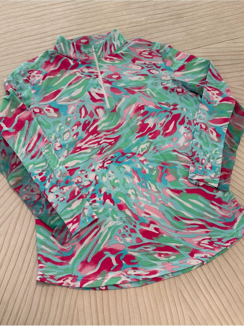 Bright Pink & Aqua Printed Half-Zip Long Sleeve Pullover